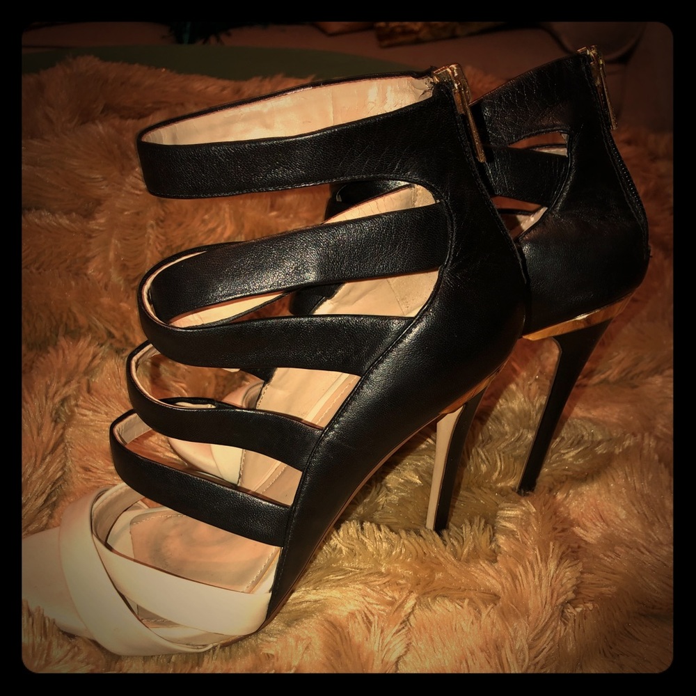 Black and cream strappy heels